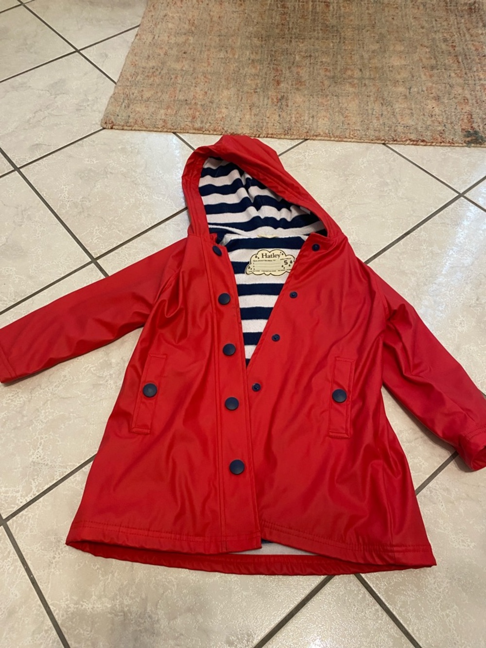 Hatley Red Hooded Raincoat with Navy Striped Lining